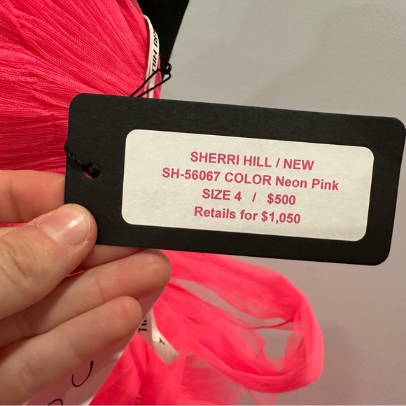 Sherri Hill 56067 Strapless Rosette Tulle Ruffle Ballgown Pink sz 4 NEW - Picture 5 of 10